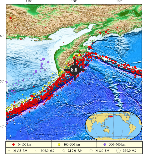 堪察加东岸远海8.8级地震激发海啸，展望对我国部分沿岸地区形成灾害性影响